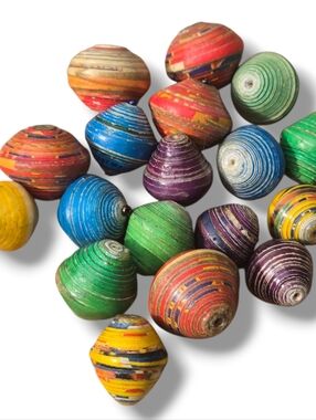 Vintage African Handmade Paper Beads Jewelry Making Lot Of 16